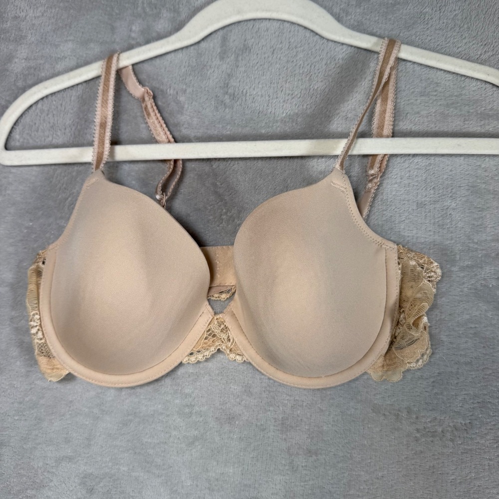 Wacoal Embrace Lace Contour Bra 85340 Sand Nude Underwire Floral Lace 34C